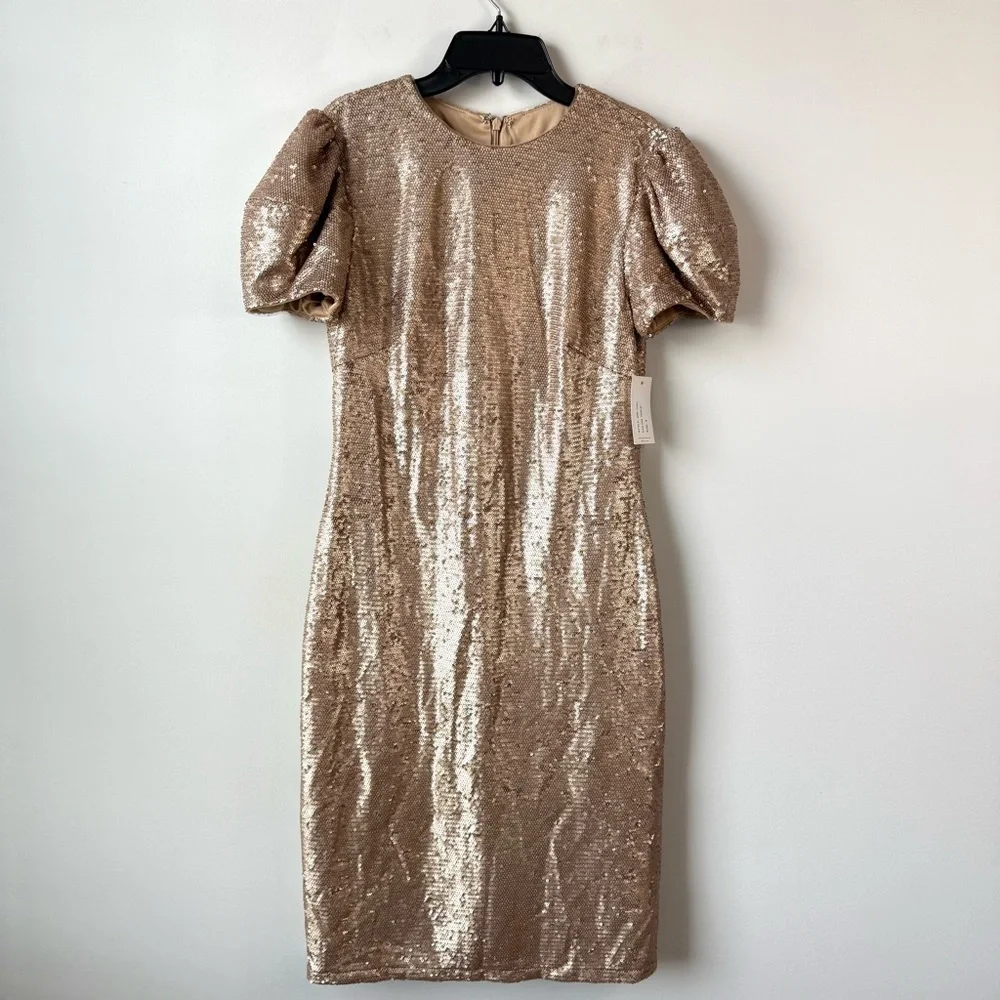 Rene Ruiz Puff Sleeve Sequins Mini Dress Gold‎ 4